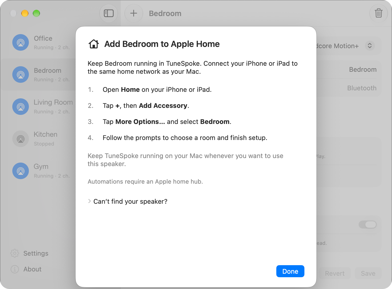 The complete Apple Home setup instructions in TuneSpoke
